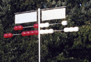 Tennis scorebord op parasolvoet