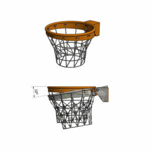 Basketbalring met dunkring. Deze flexibele ring gebruikt een veren constructie om te buigen.
