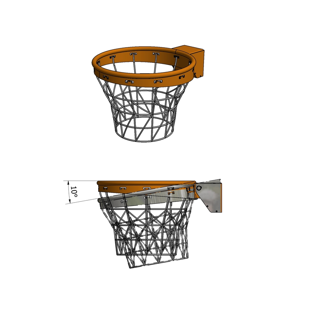 Basketbalring met dunkring. Deze flexibele ring gebruikt een veren constructie om te buigen.