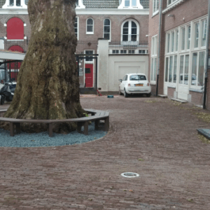 De uitvoering van deze boombank met een binnen-diameter van maar liefst 3 meter. Deze ronde boombank staat in hartje Amsterdam