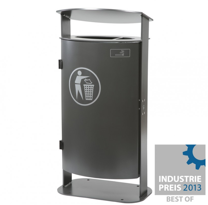 Buitenafvalbakken van topkwaliteit met een zeer fraaie vormgeving. Afgebeeld de uitvoering met vlak dak.