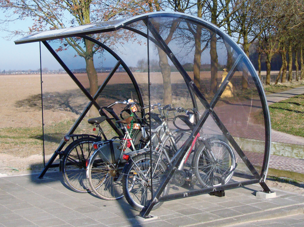 Fietsoverkapping BF1000 Basisdeel. Prachtig design voor een bijzonder scherpe prijs. Rijwieloverkapping BF1000 = voordelig fiets-parkeren op zijn mooist!