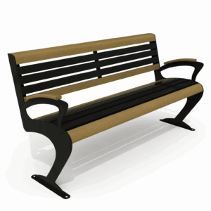 Parkbank Sincan uitgevoerd in hout-staal combinatie.