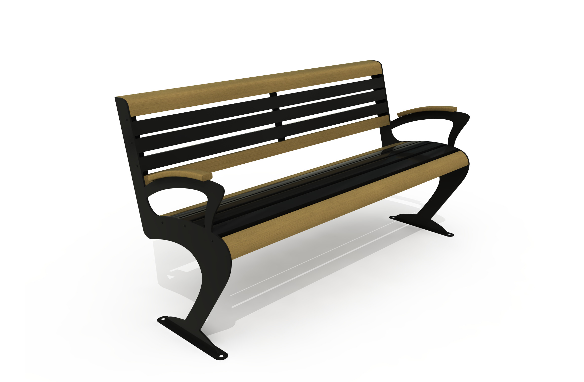 Parkbank Sincan uitgevoerd in hout-staal combinatie.