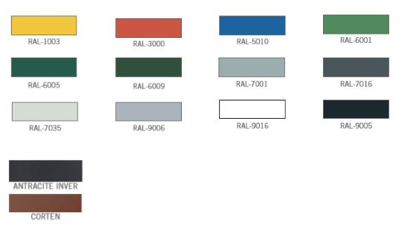 Onze standaard ral kleuren. Bij afname meerdere fietsenrekken andere ral kleuren mogelijk.