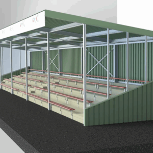 Tribune Replay 3D tekening lengte tribune 20 meter.