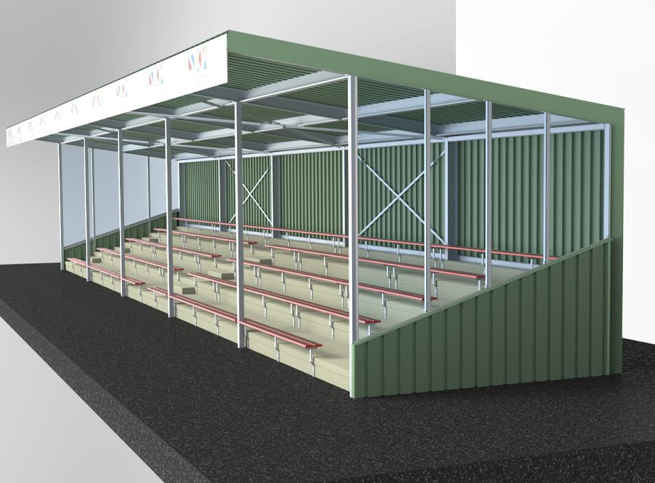 Tribune Replay 3D tekening lengte tribune 20 meter.