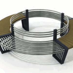 Boom bank Ikisi heeft een rugleuning en combineert een fraai metalen frame met twee houten zittingen van geïmpregneerd grenen. Speciaal geschikt voor buiten. Straatmeubilair met een prachtige vormgeving.