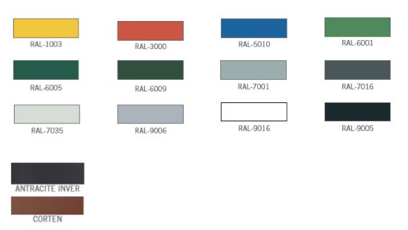 Kleurenkaart van onze standaard ral kleuren fietsenrek model Fox.