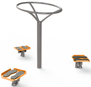 Buiten fitness toestel Triple Twister, ideaal om de heupen te trainen. Leverbaar in diverse fraai ral kleuren.