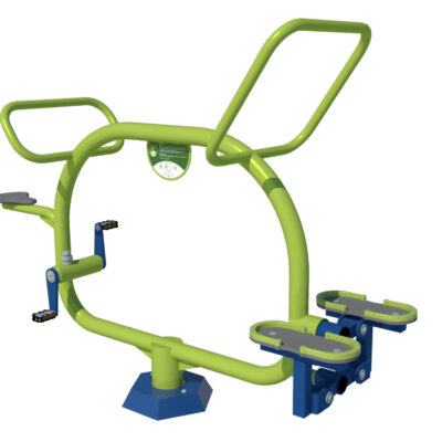 De Bicycle - Stepper combinatie. Een buiten fitness toestel voor 2 kinderen tegelijk. Een aanwinst voor uw sportief schoolplein en slechts 1 van onze vele mogelijkheden als het om kinderfitnesstoestellen voor de buitenruimte gaat.