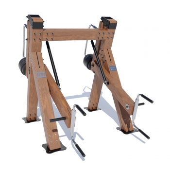 Ontwikkel kracht in rug en benen met dit houten outdoor deadlift toestel. Professionele kwaliteit voor buitengebruik.