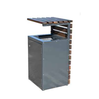 De stalen, verzinkte uitvoering van deze afvalbak. RAL 7016