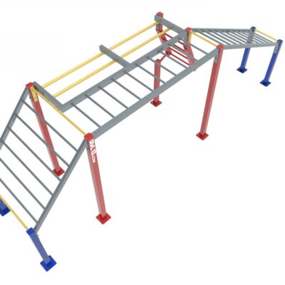 Calisthenicstoestel Monkey Dome. Een innovatief buiten fitnesstoestel dat speciaal is ontworpen om toegankelijk te zijn voor iedereen, inclusief rolstoelgebruikers.
