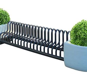 Fietsenrek bloembak-combinatie. Een vriendelijke en vrolijke blikvanger