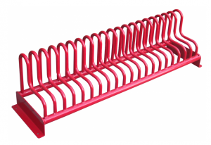 Rijwielrek, fietsenrek model Gamma, afgebeeld in een fraaie rode kleur. Leuk design en een verrassend voordelig fietsenrek