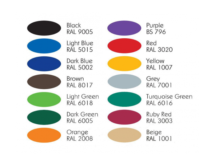 Kleurenkaart van onze FZL- buiten fitnesstoestellen