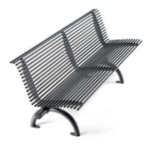 Parkbank Rest met voetplaten tbv de bevestiging op het maaiveld. Deze fraaie design parkbanken kunnen ook met verlengde bankvoeten geleverd worden voor bevestiging onder het maaiveld.