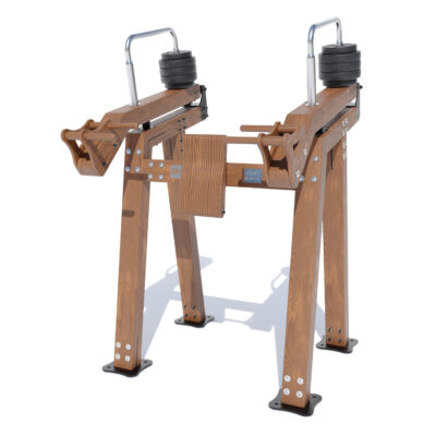 Versterk schouders en triceps met deze houten outdoor shoulder press. Ergonomisch, duurzaam en geschikt voor parken.