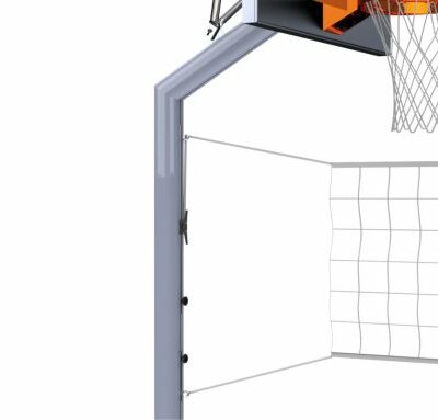 Een degelijk en duurzaam spanschuifsysteem zorgt voor een eenvoudige netbevestiging aan deze basketbalpaal