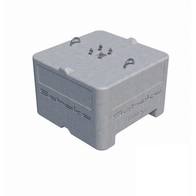 Antiram voorziening in d e vorm van een handig transporteerbaar betonblok. Leverbaar met logo en met reflectie-strippen