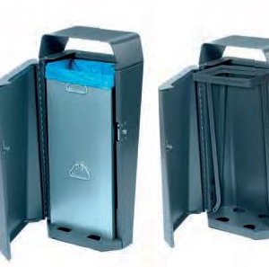 Buiten afvalbak Silk, links met binnenbak, rechts met zakhouder