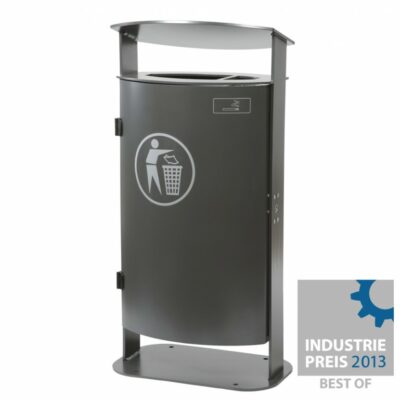 Buitenafvalbakken van topkwaliteit met een zeer fraaie vormgeving. Afgebeeld de uitvoering met vlak dak.