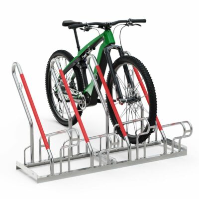 De uitvoering emt 6 plekken van dit degelijke verzinkte fietsenrek met val- en slotbeugel