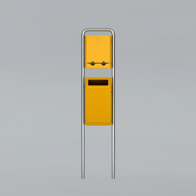 Variant op de buitenafvalbak Bima met een zakjes dispenser daarboven, speciaal voor in honden uitlaatzones. Alle gangbare hondenpoepzakjes passen in de dispenser.