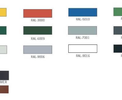 Kleurenkaart van onze standaard ral kleuren fietsenrek model Fox.