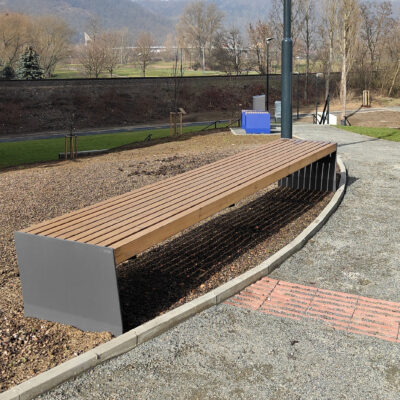 Parkbank Vega lengte 3 metre, hier in de uitvoering zonder rugleuning.