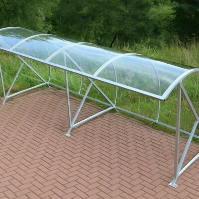 Fietsoverkapping BF1000 lengte 6 meter in de verzinkte uitvoering. De beste deal als het om een halfronde fietsenstalling gaat.