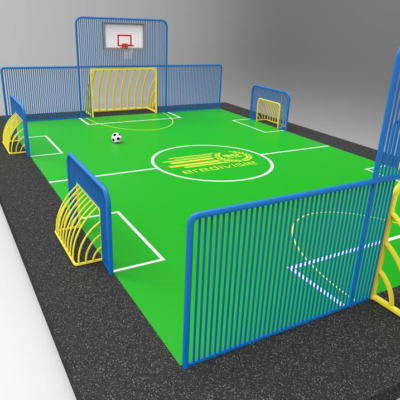 EEn conctept voor een voetbalkooi met basketbal, zoals we samen met de Eredivisie in Zeist uitgewerkt hebben.